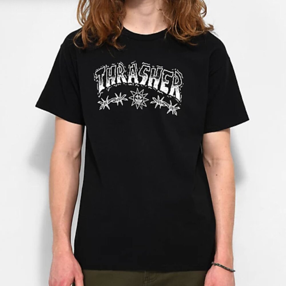 THRASHER Men's‎ XL Grunge Streetwear Skater Barbed Wire Black T-Shirt